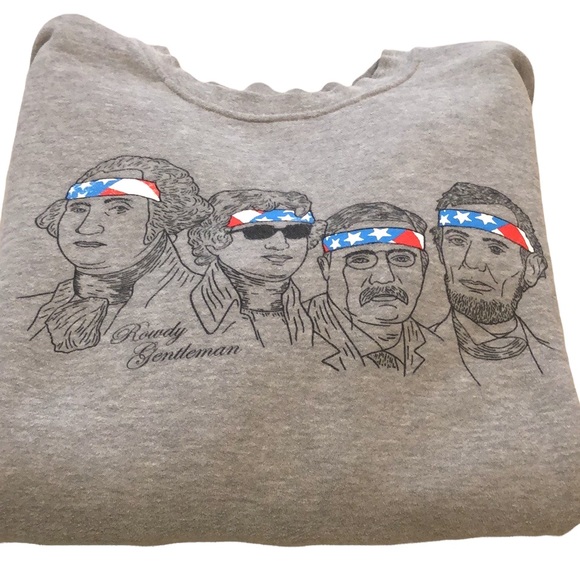 ROWDY GENTLEMAN CREWNECK SWEATSHIRT WITH MOUNT RUSHMORE PRINT GRAY SIZE M UNISEX - Picture 1 of 12